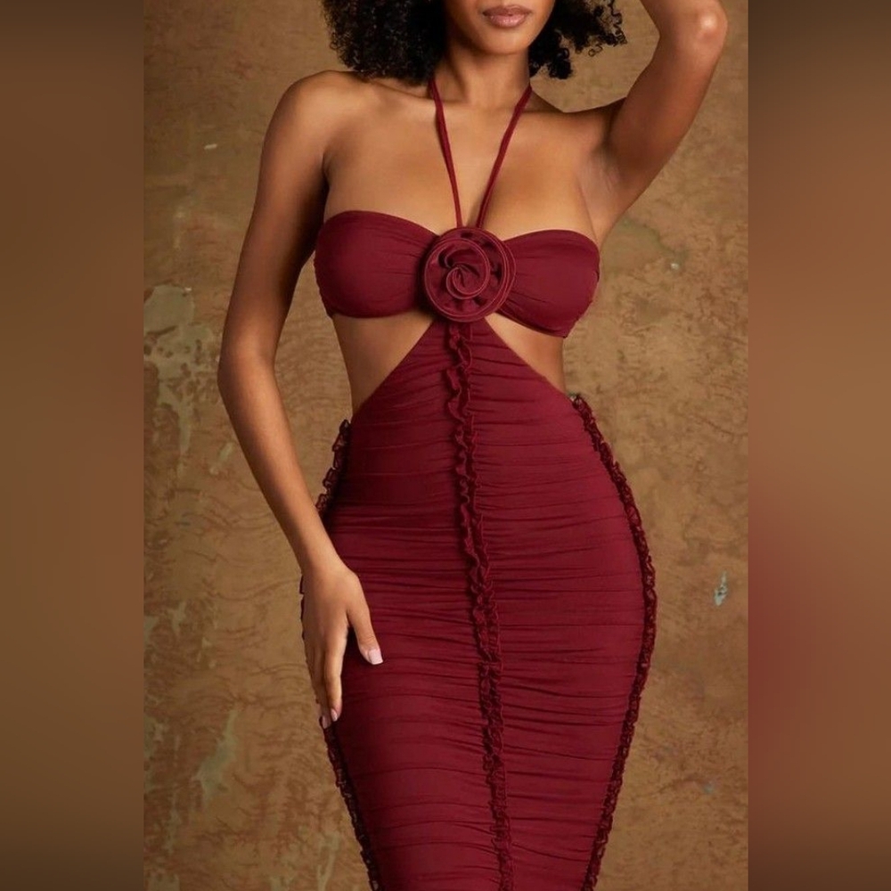 Elegant Burgundy Halter Dress